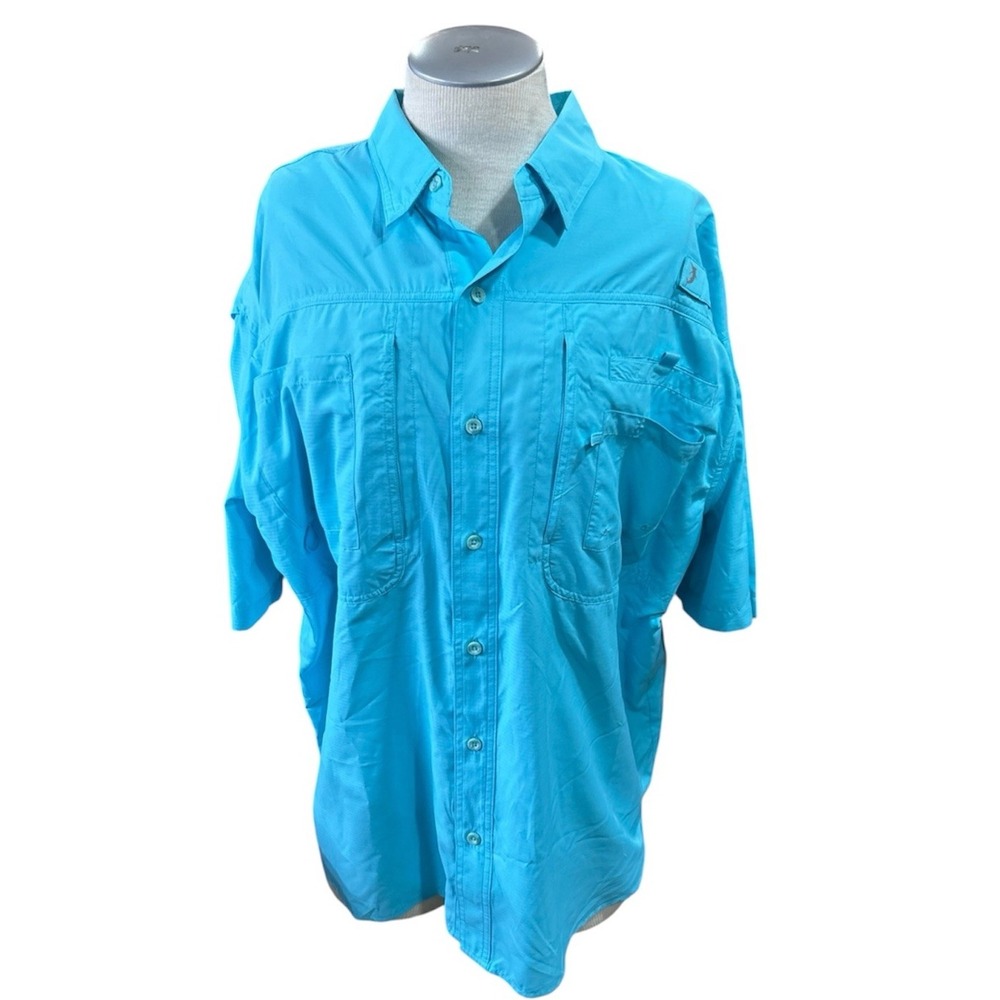 Reel Legends Mens Fishing Shirt 2XL Blue Short Sleeve Button Up Vented Pockets